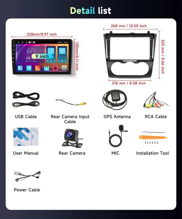Alt view image 6 of 6 - 5Ghz WiFi Car Radio Stereo for Nissan Altima 2008-2012 (Manual A/C) 2+64G, 9" Touch Screen/Android 15/Wireless CarPlay/Android Auto/DSP EQ/GPS Navigation/Bluetooth/FM/RDS/SWC/HD Backup Camera
