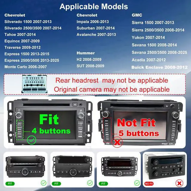 Alt view image 2 of 6 - Android Radio for Chevrolet Chevy Express Van 1500/2500/3500 2013-2025, Traverse 2009-2012, Monte Carlo 2006-2007, Buick Enclave 7 Touchscreen Car Stereo CarPlay Android Auto BT GPS Camera 5GWiFi FM