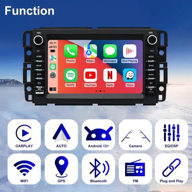 Alt view image 3 of 6 - Android Radio for Chevrolet Chevy Express Van 1500/2500/3500 2013-2025, Traverse 2009-2012, Monte Carlo 2006-2007, Buick Enclave 7 Touchscreen Car Stereo CarPlay Android Auto BT GPS Camera 5GWiFi FM