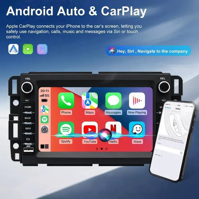 Alt view image 4 of 6 - Android Radio for Chevrolet Chevy Express Van 1500/2500/3500 2013-2025, Traverse 2009-2012, Monte Carlo 2006-2007, Buick Enclave 7 Touchscreen Car Stereo CarPlay Android Auto BT GPS Camera 5GWiFi FM