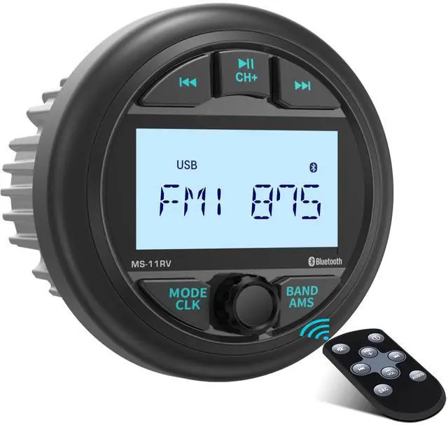 Main image of Waterproof Marine Gauge Stereo Receiver - Bluetooth Boat AM FM Radio - 2.8 Inch LCD Display MP3 USB AUX-in Subwoofer Pre-Amp 200 Watts Output