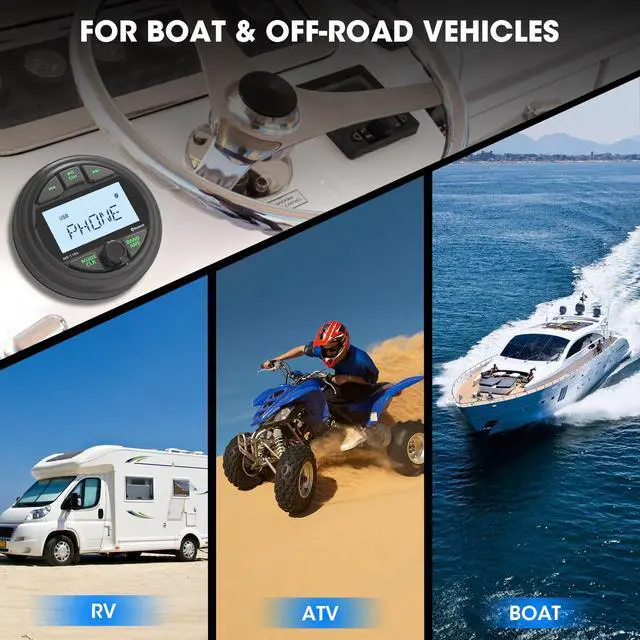 Alt view image 5 of 6 - Waterproof Marine Gauge Stereo Receiver - Bluetooth Boat AM FM Radio - 2.8 Inch LCD Display MP3 USB AUX-in Subwoofer Pre-Amp 200 Watts Output