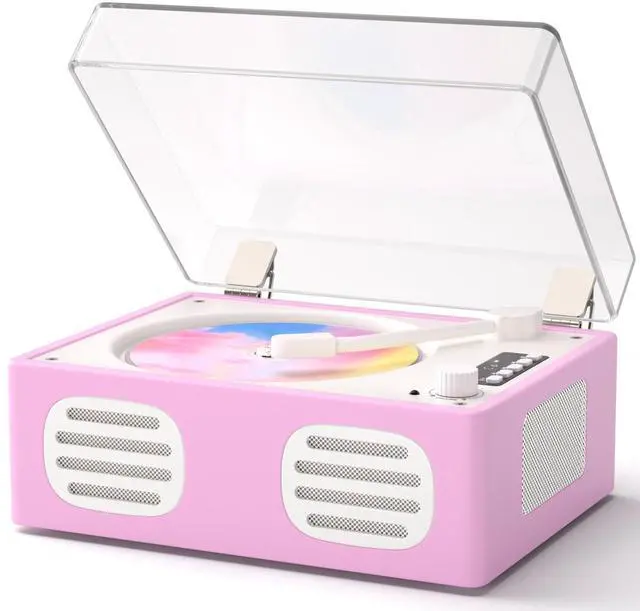 Main image of Portable CD Player with Speaker, Retro CD Player with Bluetooth Input and Output, CD Players for Home with Led Display, Headphone Jack, USB & AUX Playback, Built-in HiFi Stereo, Pink