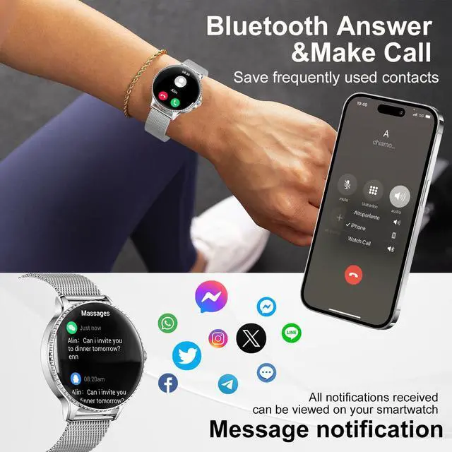 Alt view image 2 of 6 - Smart Watch for Women, 1.32'' AMOLED Ultra-Clear Screen with Bluetooth Calls(Answer/Make) Activity Tracking/Heart Rate&Sleep Monitor, 120+ Sport Modes, IP68 Waterproof Fitness Watch for Android/iPhone