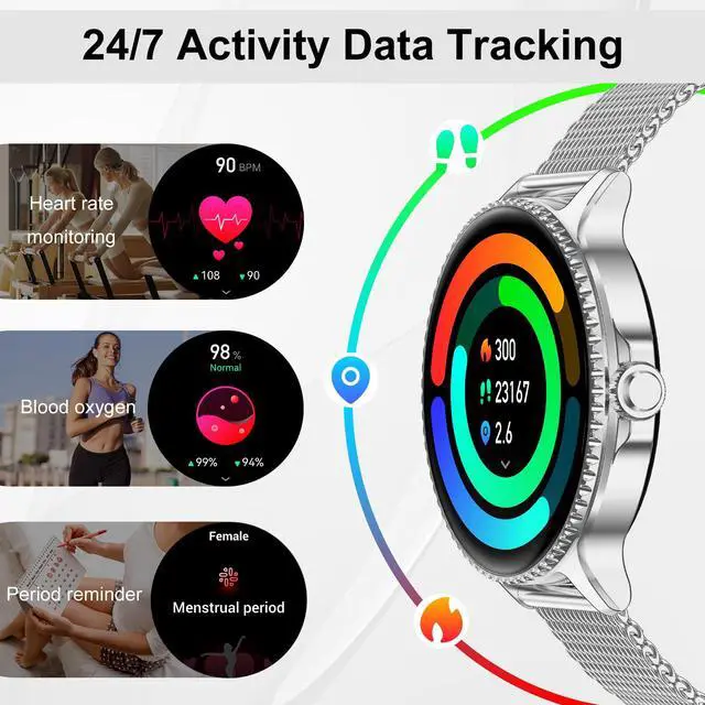 Alt view image 3 of 6 - Smart Watch for Women, 1.32'' AMOLED Ultra-Clear Screen with Bluetooth Calls(Answer/Make) Activity Tracking/Heart Rate&Sleep Monitor, 120+ Sport Modes, IP68 Waterproof Fitness Watch for Android/iPhone