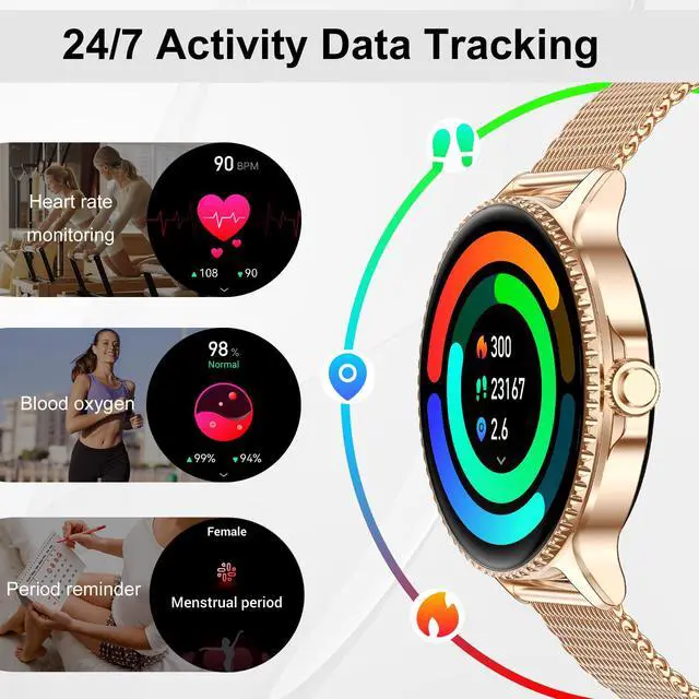 Alt view image 3 of 6 - Smart Watch for Women, 1.32'' AMOLED Ultra-Clear Screen with Bluetooth Calls(Answer/Make) Activity Tracking/Heart Rate&Sleep Monitor, 120+ Sport Modes, IP68 Waterproof Fitness Watch for Android/iPhone