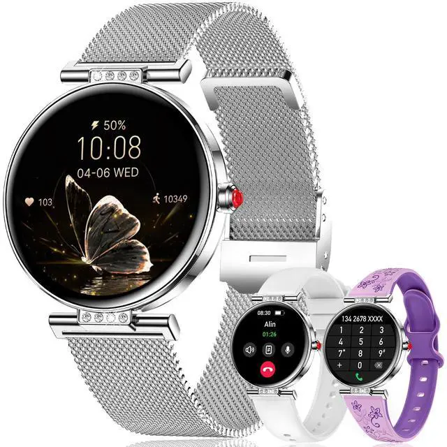 Main image of Smart Watch for Women, 1.19" AMOLED Touchscreen Fitness Watch(Calls/Notifications)3 Straps, 24H Heart Rate/Sleep Monitor/Female Cycle, 120+ Sports Modes, IP68 Waterproof Smartwatch for Android iPhone