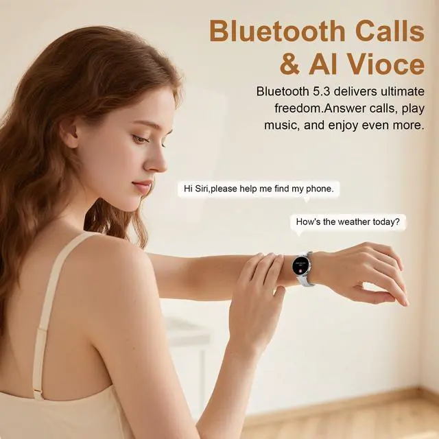 Alt view image 2 of 6 - Smart Watch for Women, 1.19" AMOLED Touchscreen Fitness Watch(Calls/Notifications)3 Straps, 24H Heart Rate/Sleep Monitor/Female Cycle, 120+ Sports Modes, IP68 Waterproof Smartwatch for Android iPhone