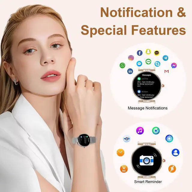 Alt view image 4 of 6 - Smart Watch for Women, 1.19" AMOLED Touchscreen Fitness Watch(Calls/Notifications)3 Straps, 24H Heart Rate/Sleep Monitor/Female Cycle, 120+ Sports Modes, IP68 Waterproof Smartwatch for Android iPhone