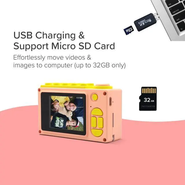 Alt view image 6 of 6 - myFirst Camera 2 - Kids Action and Underwater Camera, 8MP 1080P HD Video, Toddler Digital Camera, Webcam, Tripod Mount, MicroSD Card, Neck Lanyard, Christmas or Birthday Gift for Kids 3-12 (Pink)
