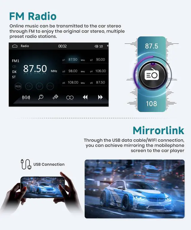 Alt view image 5 of 6 - Single Din Flip Out Touchscreen Radio with AM/FM/RDS Wireless Carplay & Android Auto, 7" Single Din Flip Out Touchscreen Car Stereo with BT SWC Backup Camera Mirror Link USB/AUX/Type-C