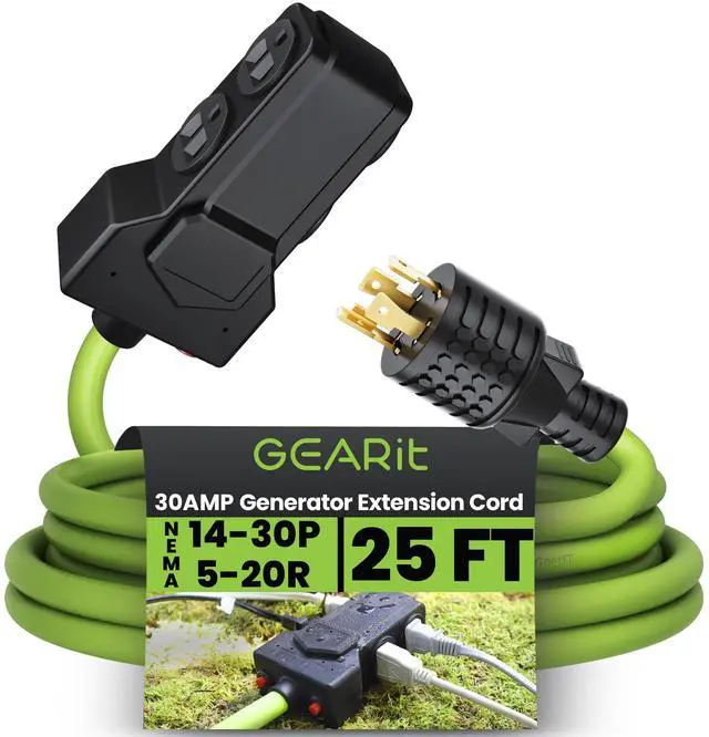 Main image of 30-Amp/Duplex 5-20R x4-Outlets Adapter Cord (25-Feet) 4-Prong 30A Generator Extension Cord to 4X Household 125/250V (NEMA 14-30P to Four 5-20R) STW 10AWG/4 Heavy Duty Twist Lock - 25ft