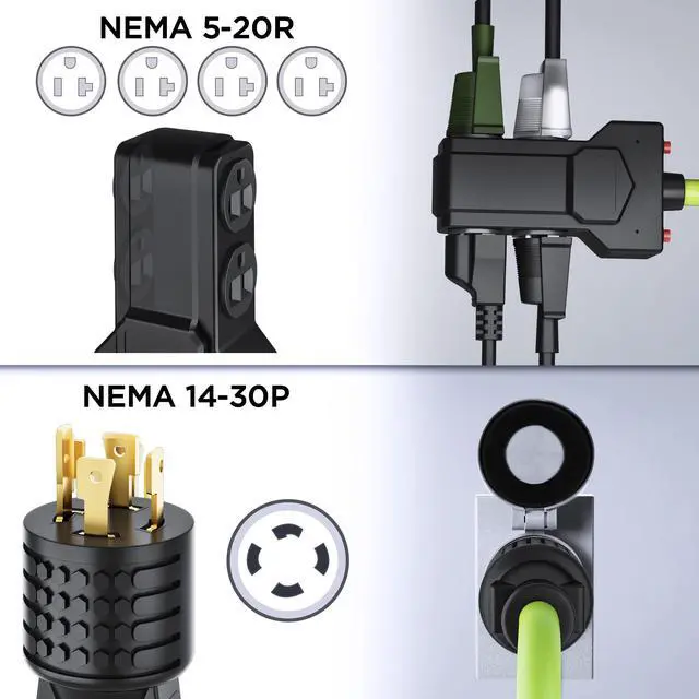 Alt view image 2 of 6 - 30-Amp/Duplex 5-20R x4-Outlets Adapter Cord (25-Feet) 4-Prong 30A Generator Extension Cord to 4X Household 125/250V (NEMA 14-30P to Four 5-20R) STW 10AWG/4 Heavy Duty Twist Lock - 25ft