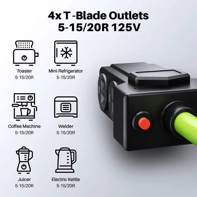 Alt view image 3 of 6 - 30-Amp/Duplex 5-20R x4-Outlets Adapter Cord (25-Feet) 4-Prong 30A Generator Extension Cord to 4X Household 125/250V (NEMA 14-30P to Four 5-20R) STW 10AWG/4 Heavy Duty Twist Lock - 25ft
