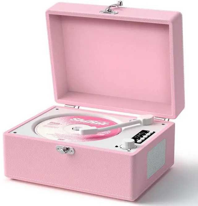 Main image of CD Player Portable Bluetooth, Pink CD Player Leather for Home Music Player, Rechargeable Battery & Built-in Speakers, USB & AUX Playback, Vintage CD Stereo for Home Decor Gift(Light Pink)