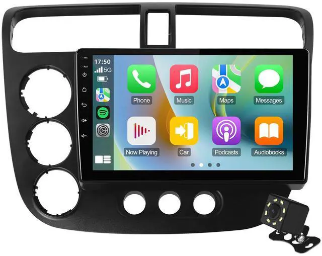 Main image of Double Din Linux Car Stereo for Honda Civic 2000-2005 with 9 Inch Touchscreen Radio Built-in Wireless Carplay/Android Auto/Bluetooth/FM/AUX-in/Steering Wheel Controls/Backup Camera