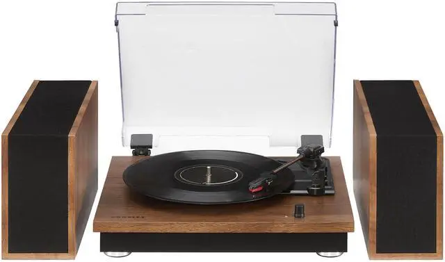 Main image of CR7502A-WA Riff 3-Speed Bluetooth Vinyl Record Player Turntable with Matching Stereo Speakers and 6 Modular Layouts, Walnut | Vinyl Record Player, Matching Stereo Speakers, 6 Modular Layouts