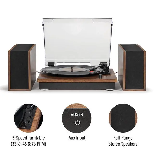 Alt view image 2 of 6 - CR7502A-WA Riff 3-Speed Bluetooth Vinyl Record Player Turntable with Matching Stereo Speakers and 6 Modular Layouts, Walnut | Vinyl Record Player, Matching Stereo Speakers, 6 Modular Layouts