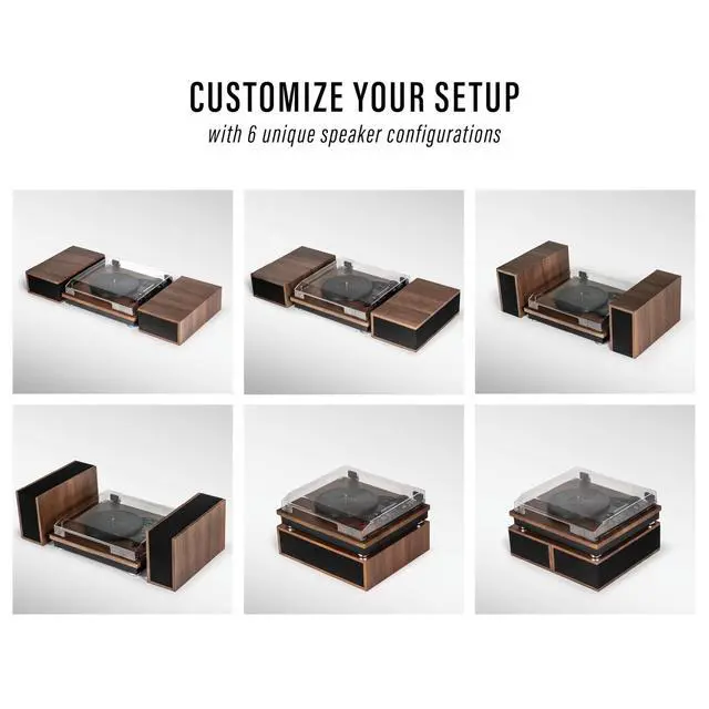 Alt view image 3 of 6 - CR7502A-WA Riff 3-Speed Bluetooth Vinyl Record Player Turntable with Matching Stereo Speakers and 6 Modular Layouts, Walnut | Vinyl Record Player, Matching Stereo Speakers, 6 Modular Layouts
