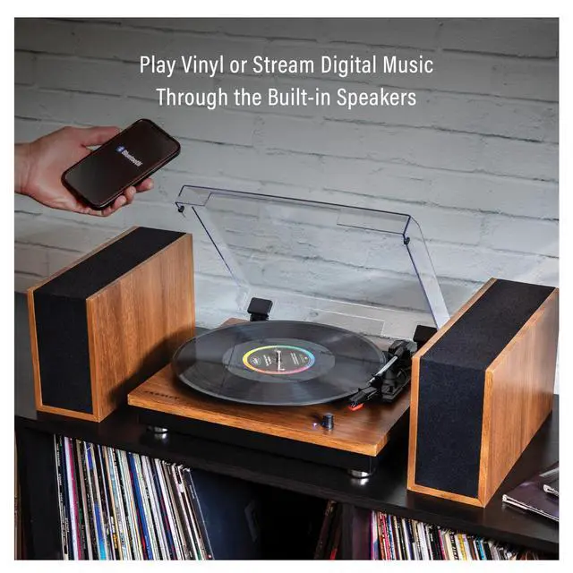 Alt view image 4 of 6 - CR7502A-WA Riff 3-Speed Bluetooth Vinyl Record Player Turntable with Matching Stereo Speakers and 6 Modular Layouts, Walnut | Vinyl Record Player, Matching Stereo Speakers, 6 Modular Layouts