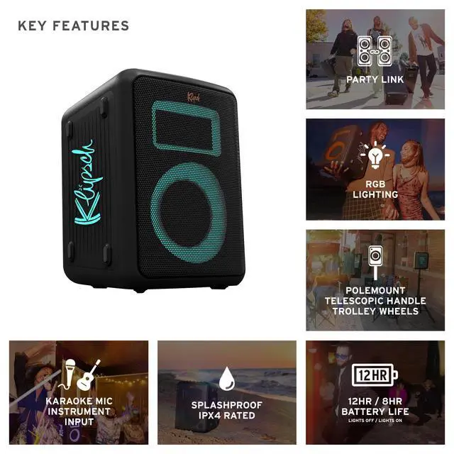 Alt view image 3 of 6 - Vegas Music City Party Speaker - Single 5.25" Woofer, Five Light Show Settings, 12 Hour Battery Life, IPX4 Rated, Pole mountable and mic Included!