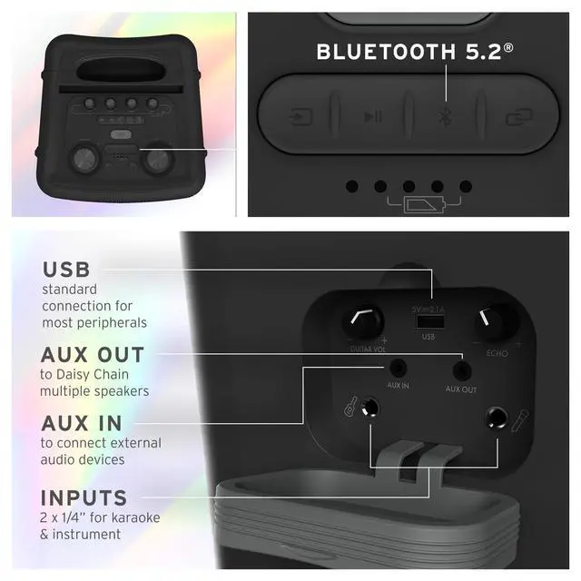 Alt view image 4 of 6 - Vegas Music City Party Speaker - Single 5.25" Woofer, Five Light Show Settings, 12 Hour Battery Life, IPX4 Rated, Pole mountable and mic Included!