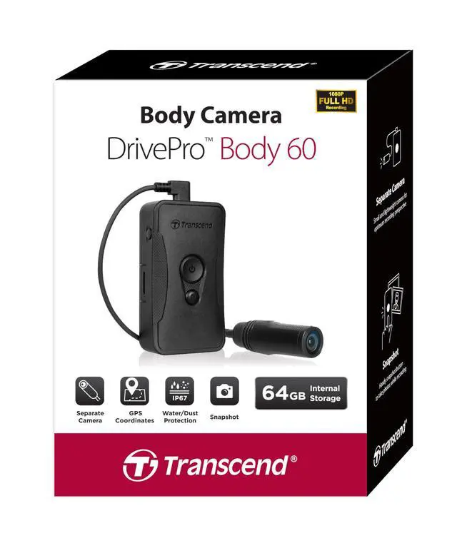 Alt view image 2 of 6 - 64GB, DrivePro Body 60, Body Camera, Wi-FI & Bluetooth, GPS, IP67 Weatherproof, 10-Hour Battery Life, Tethered Camera, Ideal for Law Enforcement & Security - TS64GDPB60A