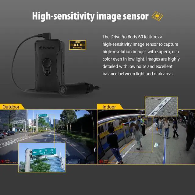 Alt view image 4 of 6 - 64GB, DrivePro Body 60, Body Camera, Wi-FI & Bluetooth, GPS, IP67 Weatherproof, 10-Hour Battery Life, Tethered Camera, Ideal for Law Enforcement & Security - TS64GDPB60A