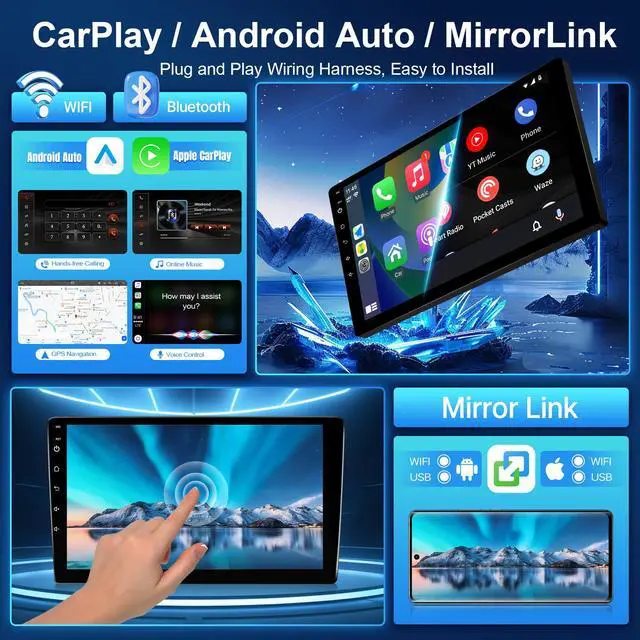 Alt view image 3 of 6 - Car Radio Stereo for Honda Civic 2012 Compatible with Wireless Apple Carplay Android Auto, 9 Inch Touchscreen GPS Navigation WiFi Bluetooth Backup Camera MirrorLink Mic 2+32G