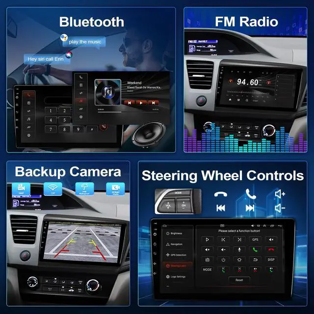 Alt view image 5 of 6 - Car Radio Stereo for Honda Civic 2012 Compatible with Wireless Apple Carplay Android Auto, 9 Inch Touchscreen GPS Navigation WiFi Bluetooth Backup Camera MirrorLink Mic 2+32G