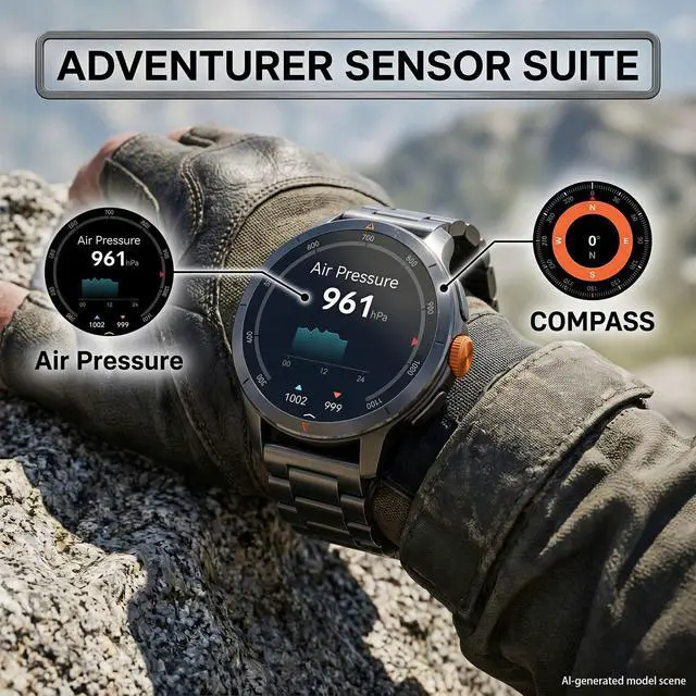 Alt view image 3 of 6 - Smart Watch for Men (Answer/Make Call), Built-in GPS, Compass, 1.60" AMOLED, 5ATM Waterproof, Heart Rate SpO2 Sleep Monitor, iPhone Android - Orange