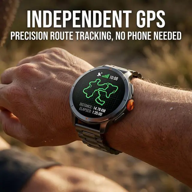 Alt view image 4 of 6 - Smart Watch for Men (Answer/Make Call), Built-in GPS, Compass, 1.60" AMOLED, 5ATM Waterproof, Heart Rate SpO2 Sleep Monitor, iPhone Android - Orange
