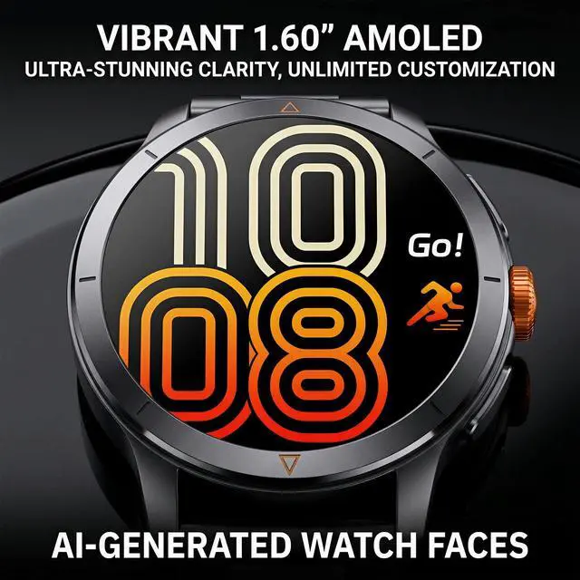Alt view image 5 of 6 - Smart Watch for Men (Answer/Make Call), Built-in GPS, Compass, 1.60" AMOLED, 5ATM Waterproof, Heart Rate SpO2 Sleep Monitor, iPhone Android - Orange