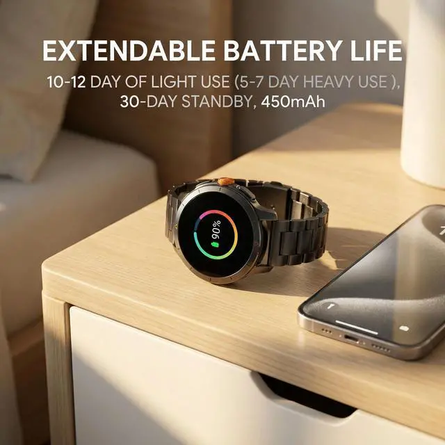 Alt view image 6 of 6 - Smart Watch for Men (Answer/Make Call), Built-in GPS, Compass, 1.60" AMOLED, 5ATM Waterproof, Heart Rate SpO2 Sleep Monitor, iPhone Android - Orange