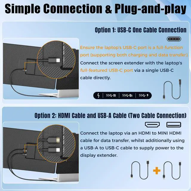 Alt view image 5 of 6 - 14" Laptop Screen Extender, Portable Monitor for Laptops 13-17.3", 1080P FHD IPS Dual Screen Monitor for Laptop with USB-C/HDMI, Screen Extender Portable Laptops with Plug&Play for Windows/Mac/Android