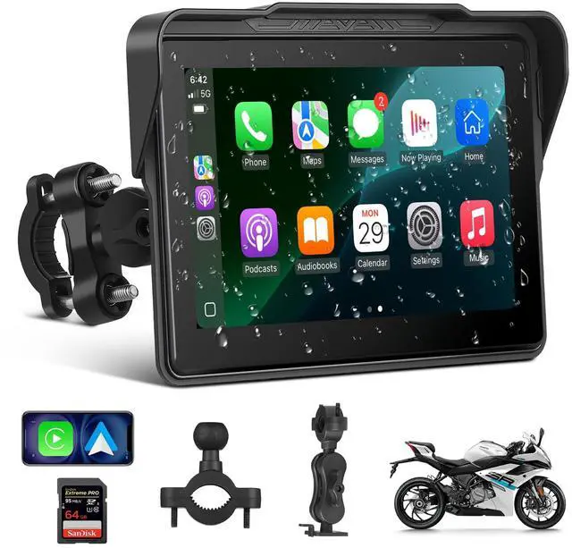 Main image of Motorcycle CarPlay Screen 7", Waterproof GPS Display for Motorbike, Wireless CarPlay & Android Auto para Moto, Dual Bluetooth, Touchscreen, Music Sharing Siri (7" Wireless CarPlay) (Dual Mount)