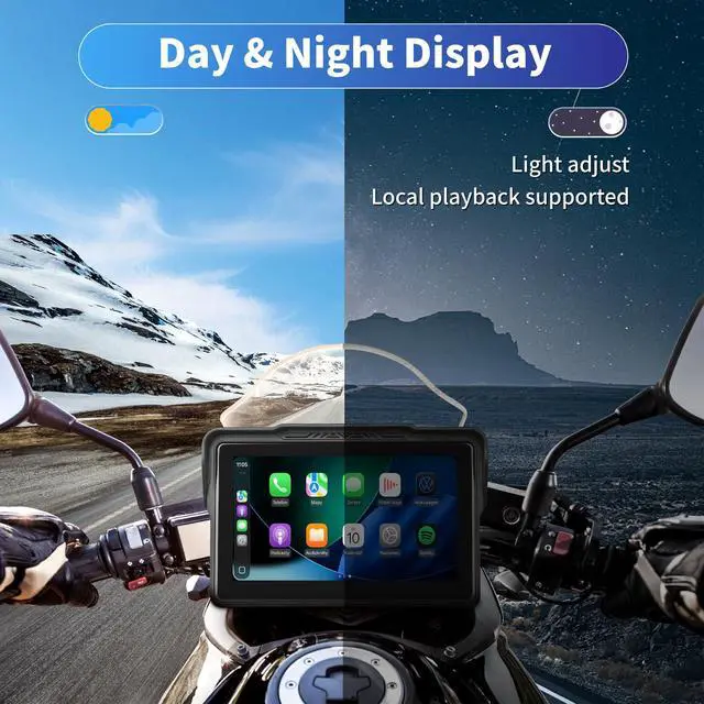 Alt view image 5 of 6 - Motorcycle CarPlay Screen 7", Waterproof GPS Display for Motorbike, Wireless CarPlay & Android Auto para Moto, Dual Bluetooth, Touchscreen, Music Sharing Siri (7" Wireless CarPlay) (Dual Mount)
