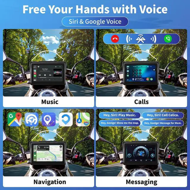 Alt view image 6 of 6 - Motorcycle CarPlay Screen 7", Waterproof GPS Display for Motorbike, Wireless CarPlay & Android Auto para Moto, Dual Bluetooth, Touchscreen, Music Sharing Siri (7" Wireless CarPlay) (Dual Mount)