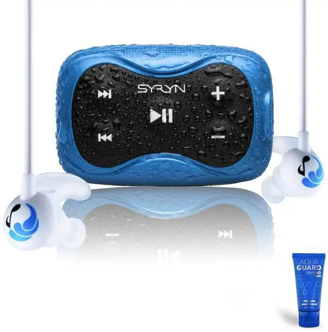 Main image of 100% Waterproof SYRYN 2 Swimbuds Sport Bundle for Swimming with Music | 8 GB (2,000 Songs or 138 Hours of Audio) | Drag and Drop MP3, AAC, M4a, FLAC Using PC or Mac | No Spotify or Other Streaming