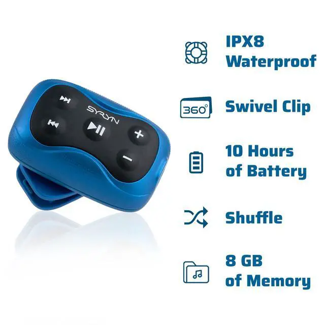 Alt view image 3 of 6 - 100% Waterproof SYRYN 2 Swimbuds Sport Bundle for Swimming with Music | 8 GB (2,000 Songs or 138 Hours of Audio) | Drag and Drop MP3, AAC, M4a, FLAC Using PC or Mac | No Spotify or Other Streaming