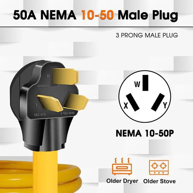 Alt view image 3 of 6 - 50Amp to 20Amp 110V Adapter, Compatible with NEMA 10-50P to 4X 5-20R/15R with 20 Amp Circuit Breaker, 220/250V Electrical Stove/Range/Oven Male Plug Gas 110/125V Power Convert Adapter(10 FT)