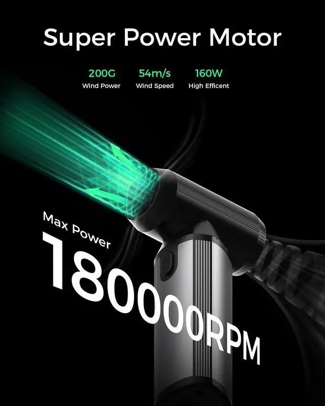 Alt view image 2 of 6 - EG evoger Electric Air Duster,180000RPM Super Power Handheld Cordless Air Duster 10000mAh 3-Gear Adjustable Dust Blower for Computer, Keyboard,Outdoor, House, Car