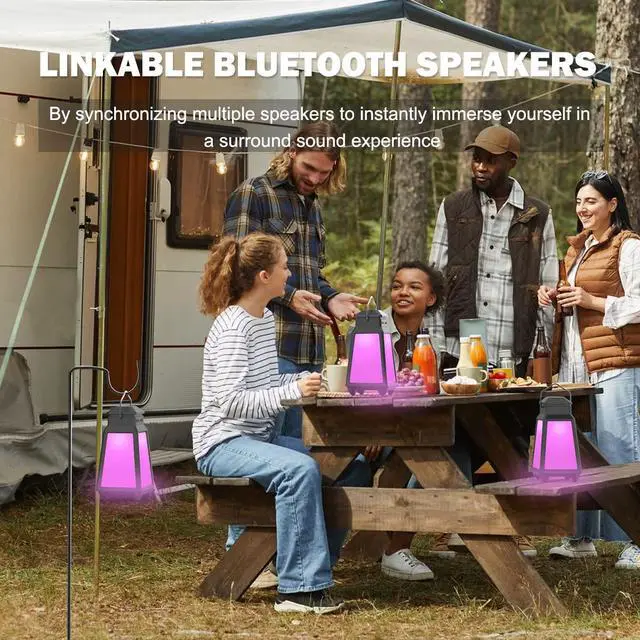Alt view image 2 of 6 - Outdoor Bluetooth Speakers, Wireless Speaker Sync Up to 100 Speakers, IPX5 Waterproof, Beat-Driven Light Show, Night Light, Compatibility with Phone, Computer, Echo Dot, for Patio, Yard, Pool