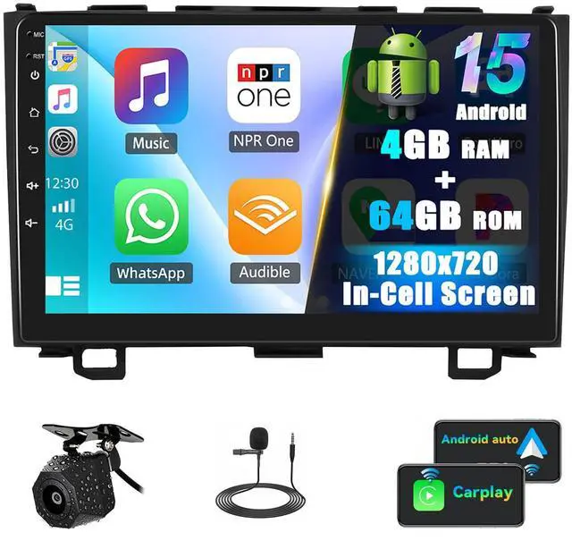 Main image of 4G+64G Android Car Stereo Radio for Honda CRV 2007-2011 Wireless CarPlay Android Auto Bluetooth 5.0 GPS Head Unit 9 Inch InCell Touch Screen1280*720 FM/RDS WiFi 32 EQ SWC AHD Backup Camera
