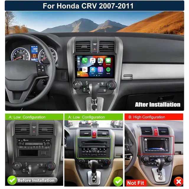 Alt view image 2 of 6 - 4G+64G Android Car Stereo Radio for Honda CRV 2007-2011 Wireless CarPlay Android Auto Bluetooth 5.0 GPS Head Unit 9 Inch InCell Touch Screen1280*720 FM/RDS WiFi 32 EQ SWC AHD Backup Camera