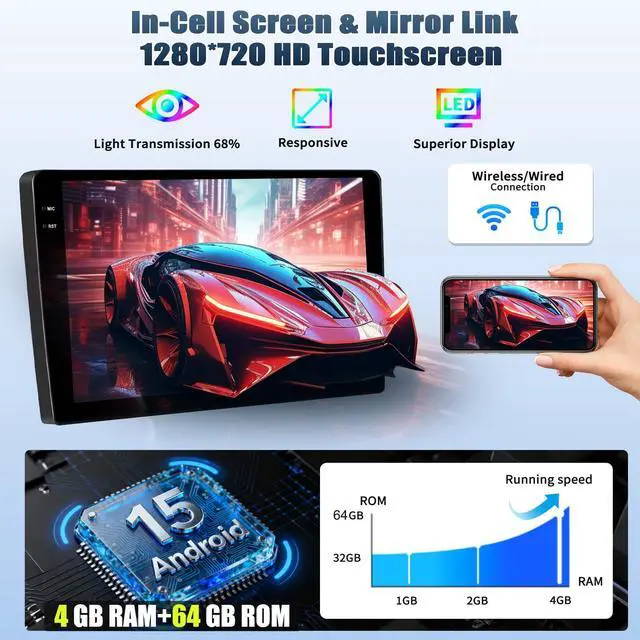 Alt view image 3 of 6 - 4G+64G Android Car Stereo Radio for Honda CRV 2007-2011 Wireless CarPlay Android Auto Bluetooth 5.0 GPS Head Unit 9 Inch InCell Touch Screen1280*720 FM/RDS WiFi 32 EQ SWC AHD Backup Camera
