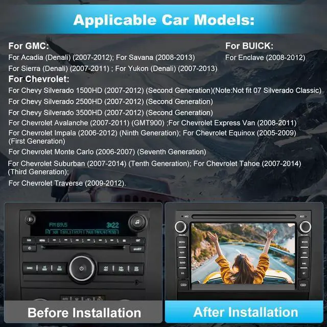 Alt view image 2 of 6 - Android 13 Car Radio Stereo for Chevy Silverado Tahoe GMC Sierra Yukon 2007-2014, Savana 2008-2015, Plug and Play 7" Touchscreen Head Unit with CarPlay Android Auto, 2+32G Bluetooth GPS WiFi FM