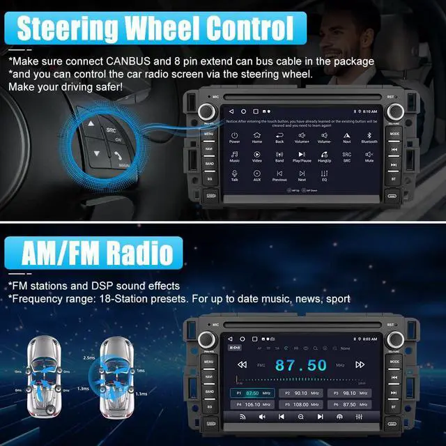 Alt view image 6 of 6 - Android 13 Car Radio Stereo for Chevy Silverado Tahoe GMC Sierra Yukon 2007-2014, Savana 2008-2015, Plug and Play 7" Touchscreen Head Unit with CarPlay Android Auto, 2+32G Bluetooth GPS WiFi FM
