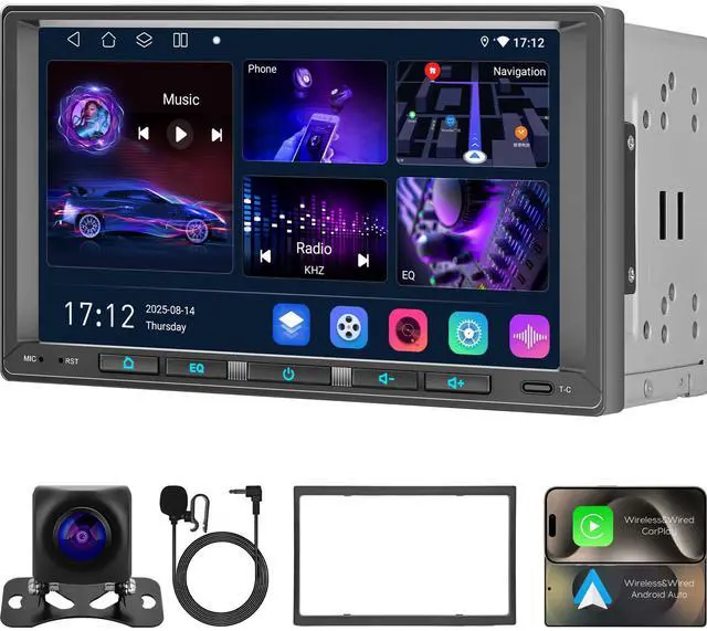 Main image of 7inch Android Double DIN Car Stereo, Wireless CarPlay & Android Auto, 8 Cores,Chat GPT, 360 Camera Function,Wi-Fi/Bluetooth/USB,Car Radio 4G+32G, 32B-DSP, AHD Rear Camera,FM/AM/GPS/SWC