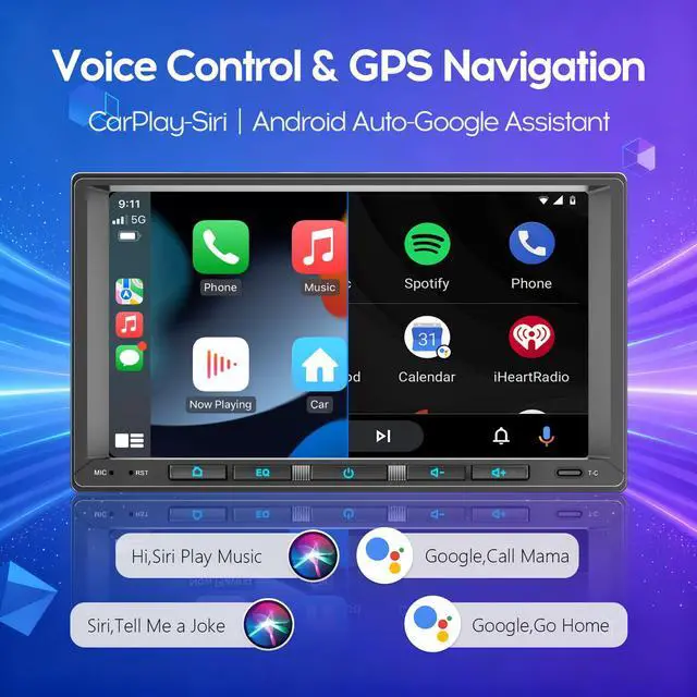 Alt view image 3 of 6 - 7inch Android Double DIN Car Stereo, Wireless CarPlay & Android Auto, 8 Cores,Chat GPT, 360 Camera Function,Wi-Fi/Bluetooth/USB,Car Radio 4G+32G, 32B-DSP, AHD Rear Camera,FM/AM/GPS/SWC